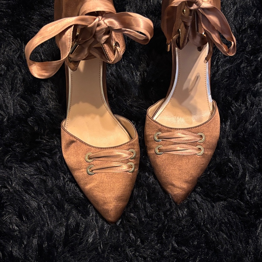 Jewel Badgley Mischka Satin Lace-Up Heels Size 11 - Picture 2 of 8